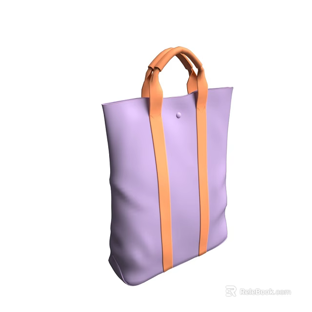 Stylish Purple Tote Bag With Orange Straps And Round Button 3d model 
