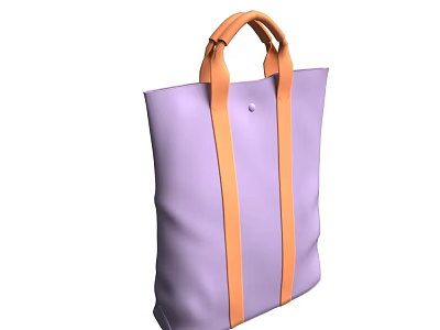 Stylish Purple Tote Bag With Orange Straps And Round Button 3d model