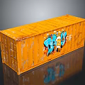 Orange Cargo Container With Blue Graffiti Art On Exterior Surface