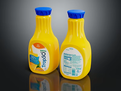 Tropicana 100 Pure Orange Juice In Two Yellow Bottles With Blue Caps 3d model