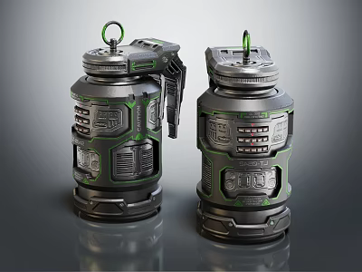 Intricate Futuristic Mechanical Devices With Green Accents And Metallic Surface Design 3d model
