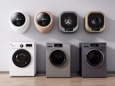 Different Types of Wall Mounted and Freestanding Washing Machines in Various Colors 3d model