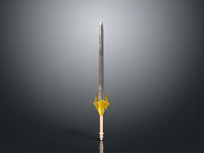 Silver Metallic Sword With Yellow Decorative Hilt And Sharp Blade 3d model
