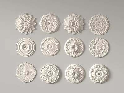 White Round Carved Decorations Featuring Various Floral And Ornate Design Patterns 3d model