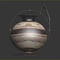 Traditional Ceramic Pottery Jar With Striped Patterns Curved Handle And Base Design