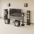 Modern Home Theater TV Setup With Floor Bookshelf Wall Speakers And Subwoofers