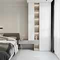 Modern Minimalist Bedroom Interior With Grey Bed Nightstands Ceiling Light And White Wardrobe