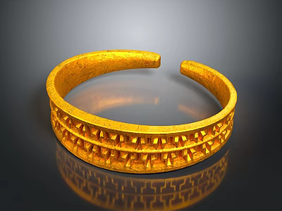 Elegant Golden Metal Bracelet With Intricate Carved Textured Surface Patterns 3d model