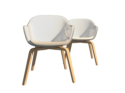 Two Modern White Office Chairs with Wooden Legs and Simple Design 3d model