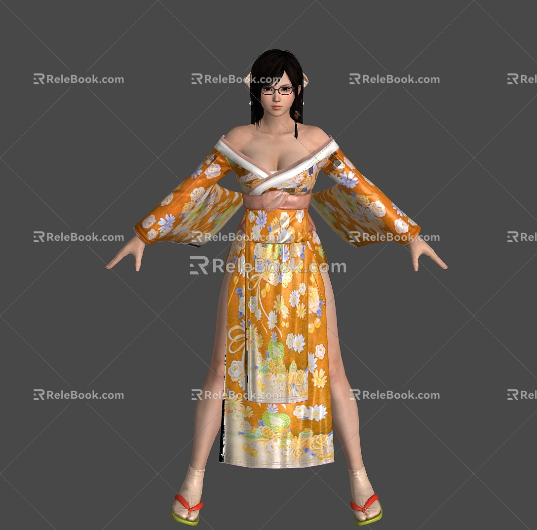 Japanese kimono beauty realistic beauty female woman Japanese cute kimono shoes student girls can do action 3d model