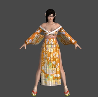 Japanese kimono beauty realistic beauty female woman Japanese cute kimono shoes student girls can do action 3d model