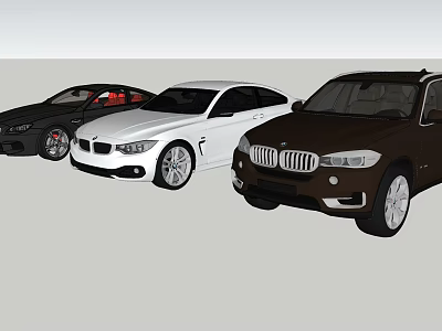 Three Different Colored BMW Cars Including Sedan and SUV in Front View 3d model