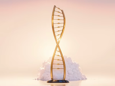 Golden Spiral Design Table Lamp With Cloud Like Base And Warm Gradient Sky Reflection 3d model