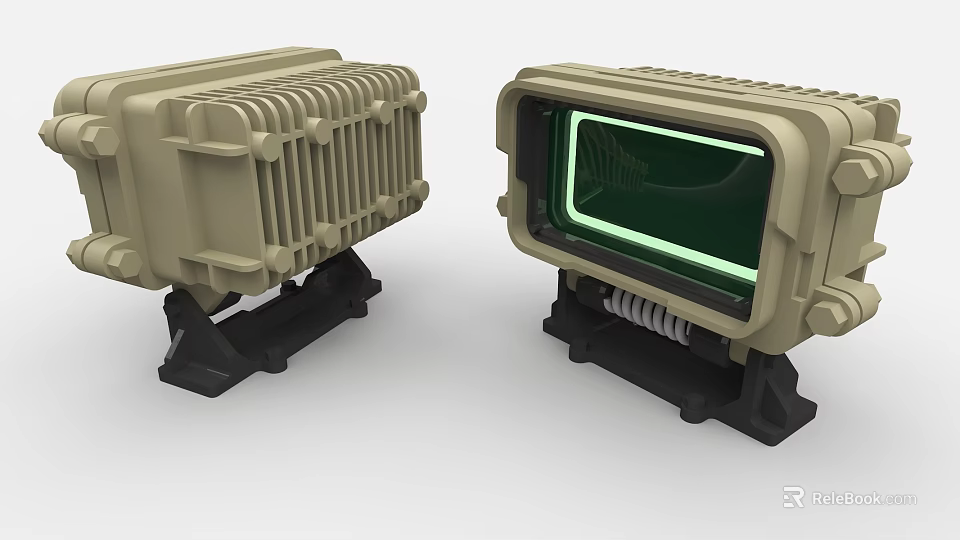 Khaki Industrial Equipment With Heat Dissipation Grilles And Transparent Observation Window 3d model 