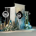 Chinese Style Photo Check-in Spot With Scroll Landscape Pattern Decorative Flowers And Lanterns
