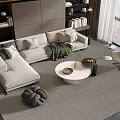 Modern Light Sofa And Coffee Table Set With Pillows Round Table Rug And Accent Chair