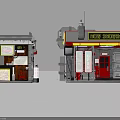 Vintage Storefront Buildings With Neon Signs Red Door And Display Windows