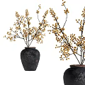 Decorative Black Ceramic Vases With Yellow Flower Branches For Interior Decor 3d model
