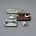 Modern Sofa Set Combination with Light Gray Brown Single Chairs and Decorative Pillows 3d model