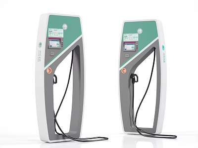 Modern White And Green Electric Vehicle Charging Stations With Screens And Cables 3d model