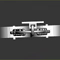 Shiny Silver Handcuffs With Chain Hanging On Square Hook Gray Background