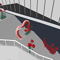 Heart Shaped Love Decoration With Red Roses On White Stairs And Modern Wall