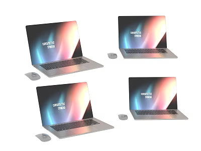 Four Sleek Laptops Featuring CREATE NEW Screen Display and Wireless Mice 3d model