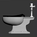 Modern White Toilet With Black Seat And Silver Flushing Mechanism Design