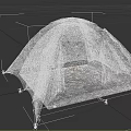Green Camping Tent With Open Door Blue Lining And Ground Mat 3d model