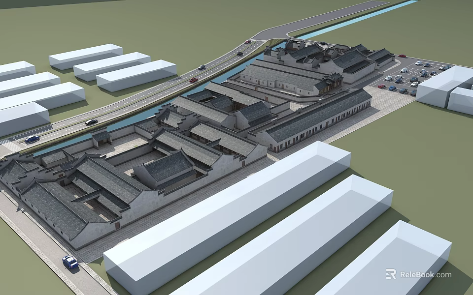 Traditional Ancient Architecture Complex With Classical Tile Roofs And Courtyard Layout Design 3d model