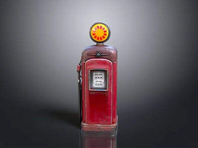 Vintage Red Gas Pump Model With Retro Design Round Top Sign And Gasoline Label 3d model