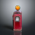Vintage Red Gas Pump Model With Retro Design Round Top Sign And Gasoline Label