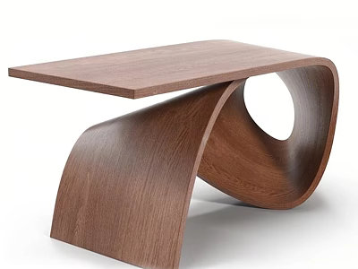 Modern Walnut Wooden Desk With Curved Legs And Unique Design Structure 3d model
