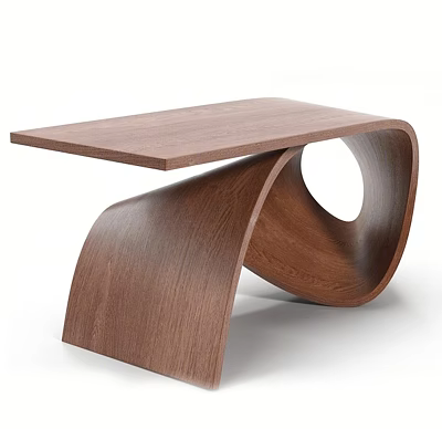 Modern Walnut Wooden Desk With Curved Legs And Unique Design Structure 3d model