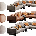 Modern Brown Leather Sectional Sofa with Plush Cushions Soft Throw Blanket and L shaped Design