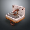 Vintage Rusted Chipped Enamel Wall Mounted Washbasin With Old Faucet Retro Design