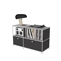 Modern Decorative Cabinet With Turntable Vinyl Records Speakers Metal Frame And Drawers