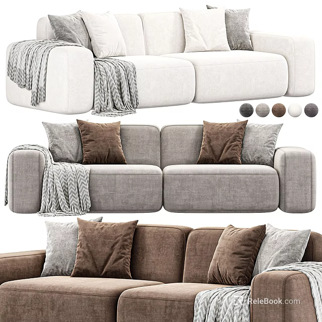 Cozy Multi Seater Sofa with Soft Pillows and Blankets in White Grey Brown Colors 3d model 