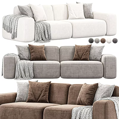 Cozy Multi Seater Sofa with Soft Pillows and Blankets in White Grey Brown Colors 3d model