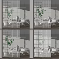 Modern Interior Partition With Various Geometric Grid Designs And Indoor Plants 3d model
