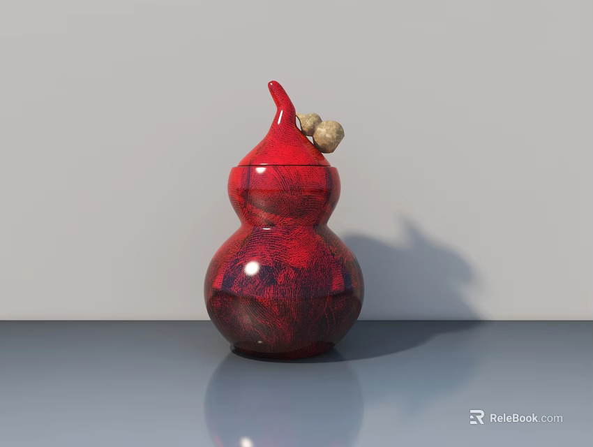 Red Gourd Shaped Sculpture With Shiny Surface And Decorative Top Elements 3d model 