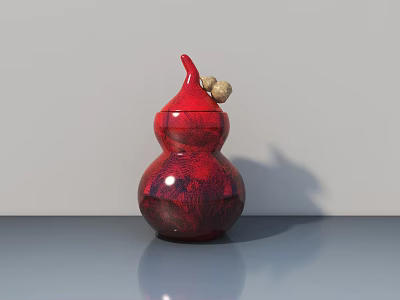 Red Gourd Shaped Sculpture With Shiny Surface And Decorative Top Elements 3d model