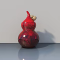 Red Gourd Shaped Sculpture With Shiny Surface And Decorative Top Elements 3d model