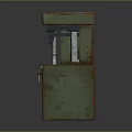 Vintage Workbench Furniture With Green Beige Finish Drawers Cabinet Countertop And Drill Press On Top