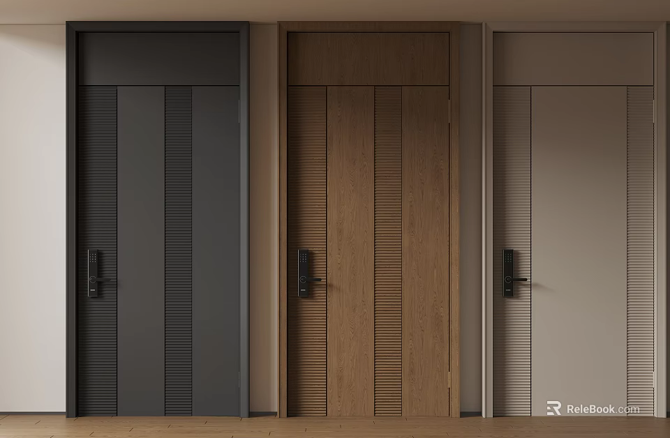 Modern Security Doors in Black Wooden and Beige with Contemporary Sleek Design 3d model 