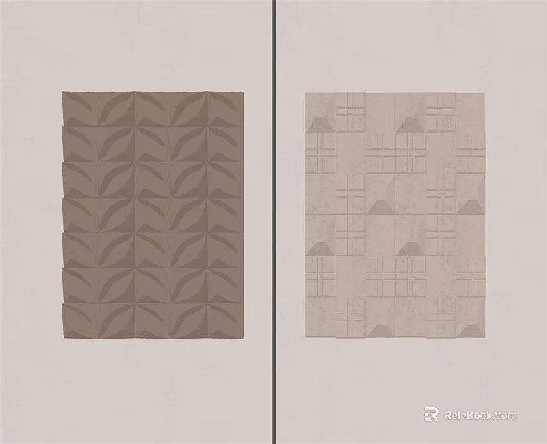 Two Modern Wall Art Pieces With Dark Brown Leaf Motifs And Light Beige Geometric Patterns 3d model 