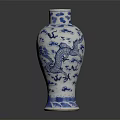 Classic Wooden Display Shelf With Blue And White Porcelain Vase Dragon Floral Designs