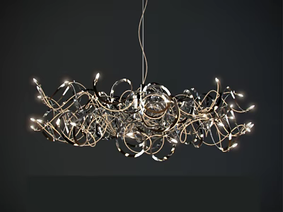 Modern Crystal Chandelier With Complex Curved Metal Structure And Illuminated Crystal Lights 3d model