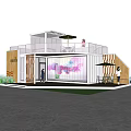 Modern Container Cafe With Transparent Windows Terrace Tables Chairs Umbrellas And Green Plants