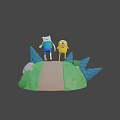 Finn and Jake Adventure Time Characters Eating Burger on Hill with Green Trees Blue Sky